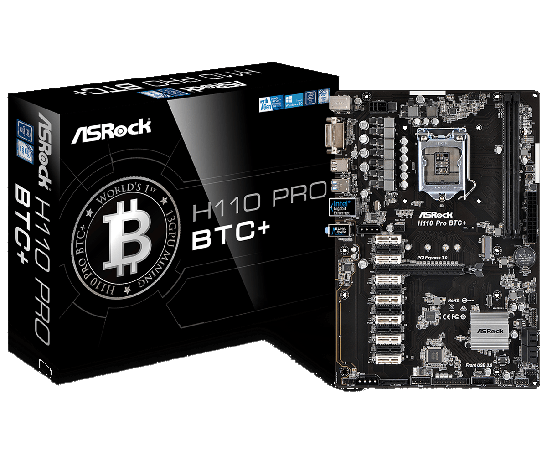 ASRock H110 Pro BTC+ mining motherboard with packaging - Cryptohall24