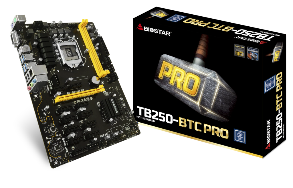 Biostar TB250-BTC Pro mining motherboard: board with packaging - Cryptohall24