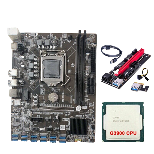 B75 and B250C mining motherboard with riser cable and G3900 CPU - Cryptohall24