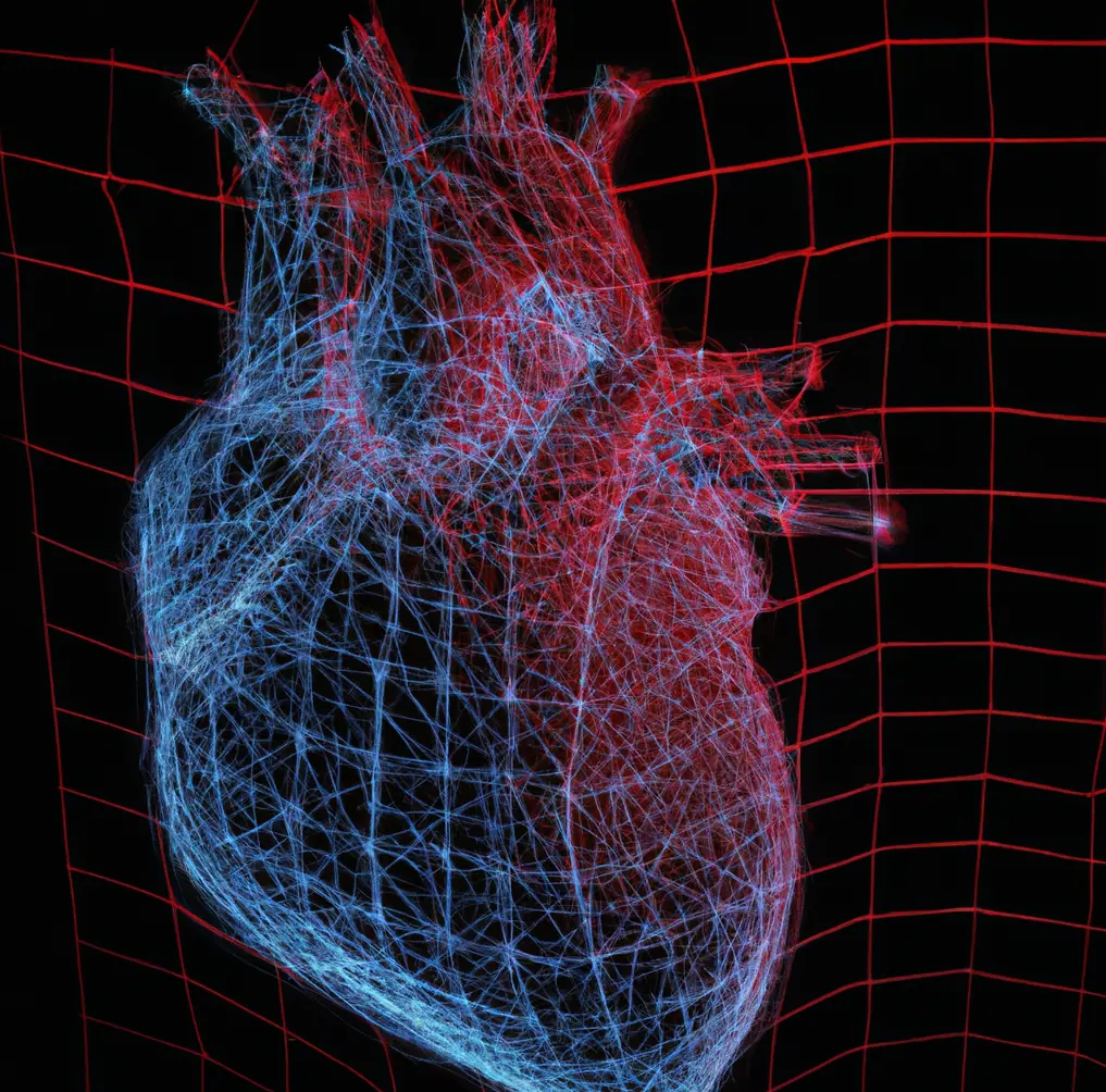 Abstract image of an artificial neural network creating a heart