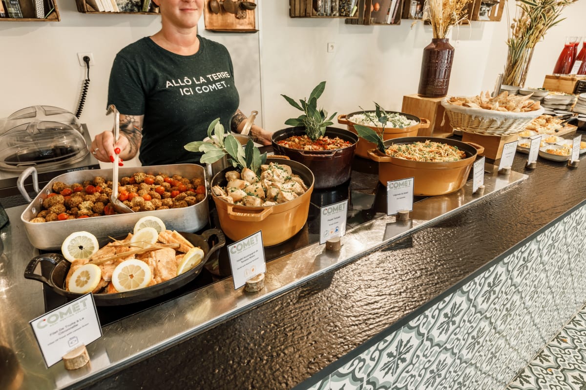 a counter with food on it