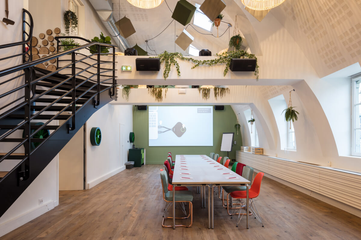 a room with a table and chairs