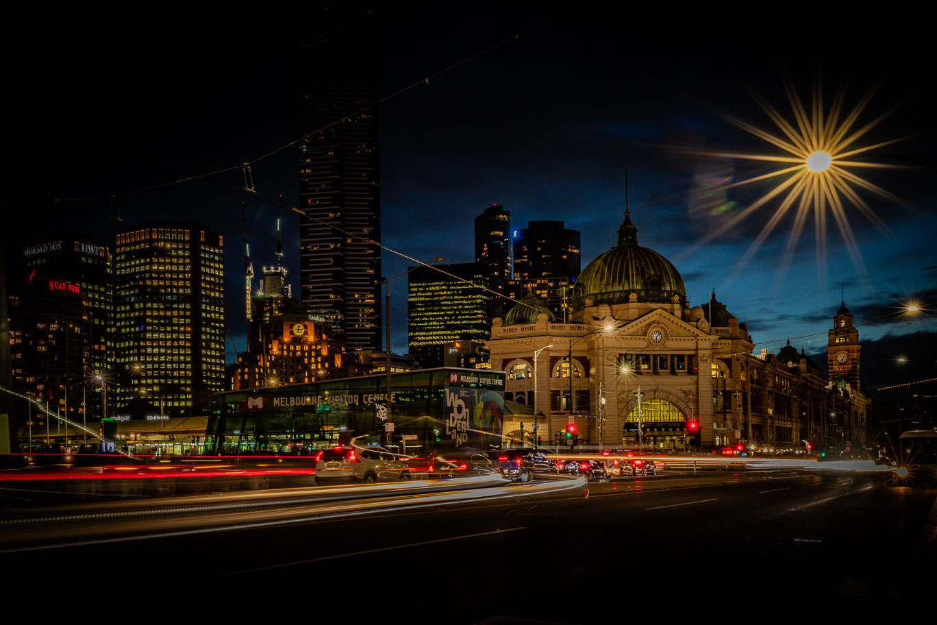 Flinders street station in Melbourne at night 