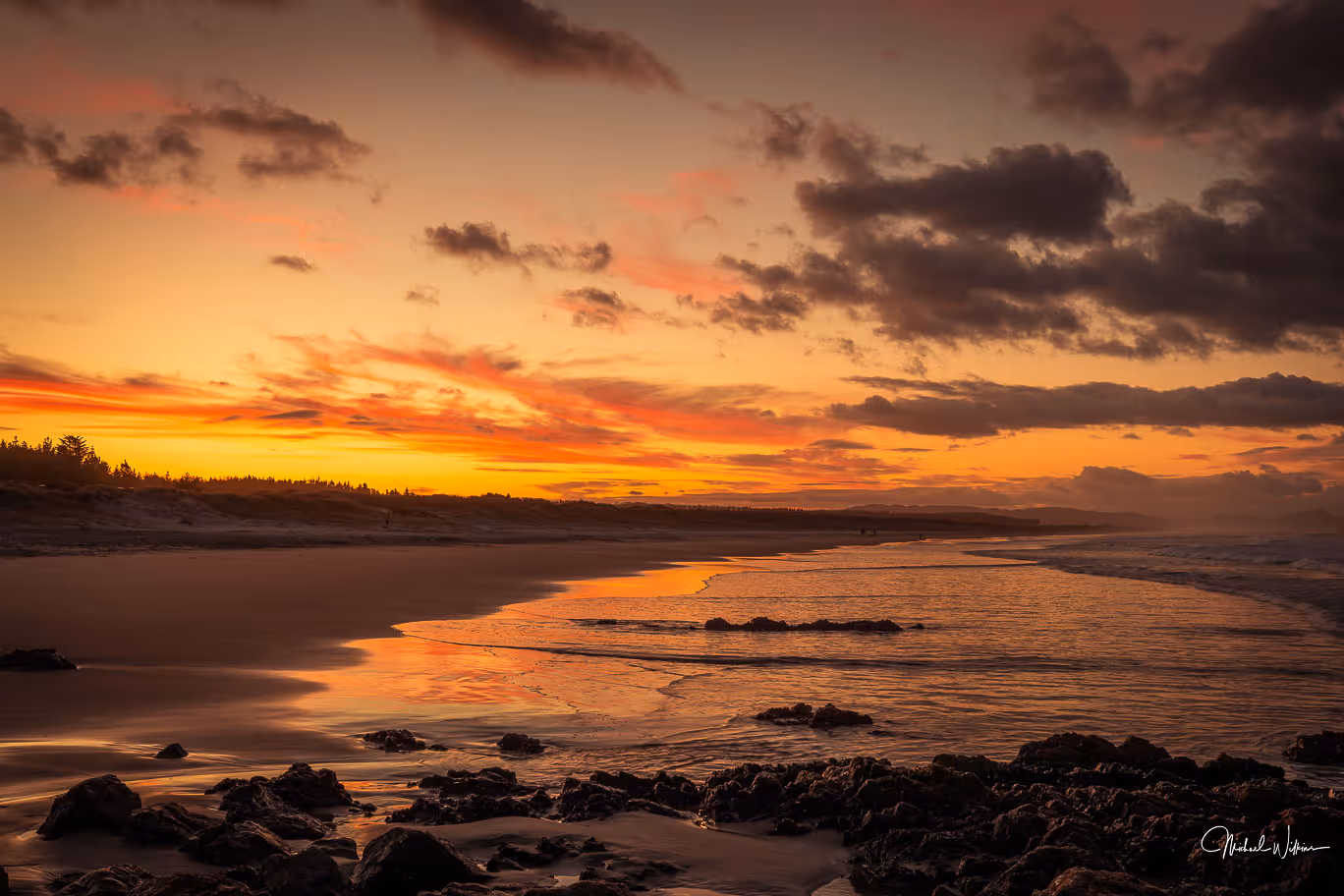 Te Arai beach Northland New Zealand at sunset