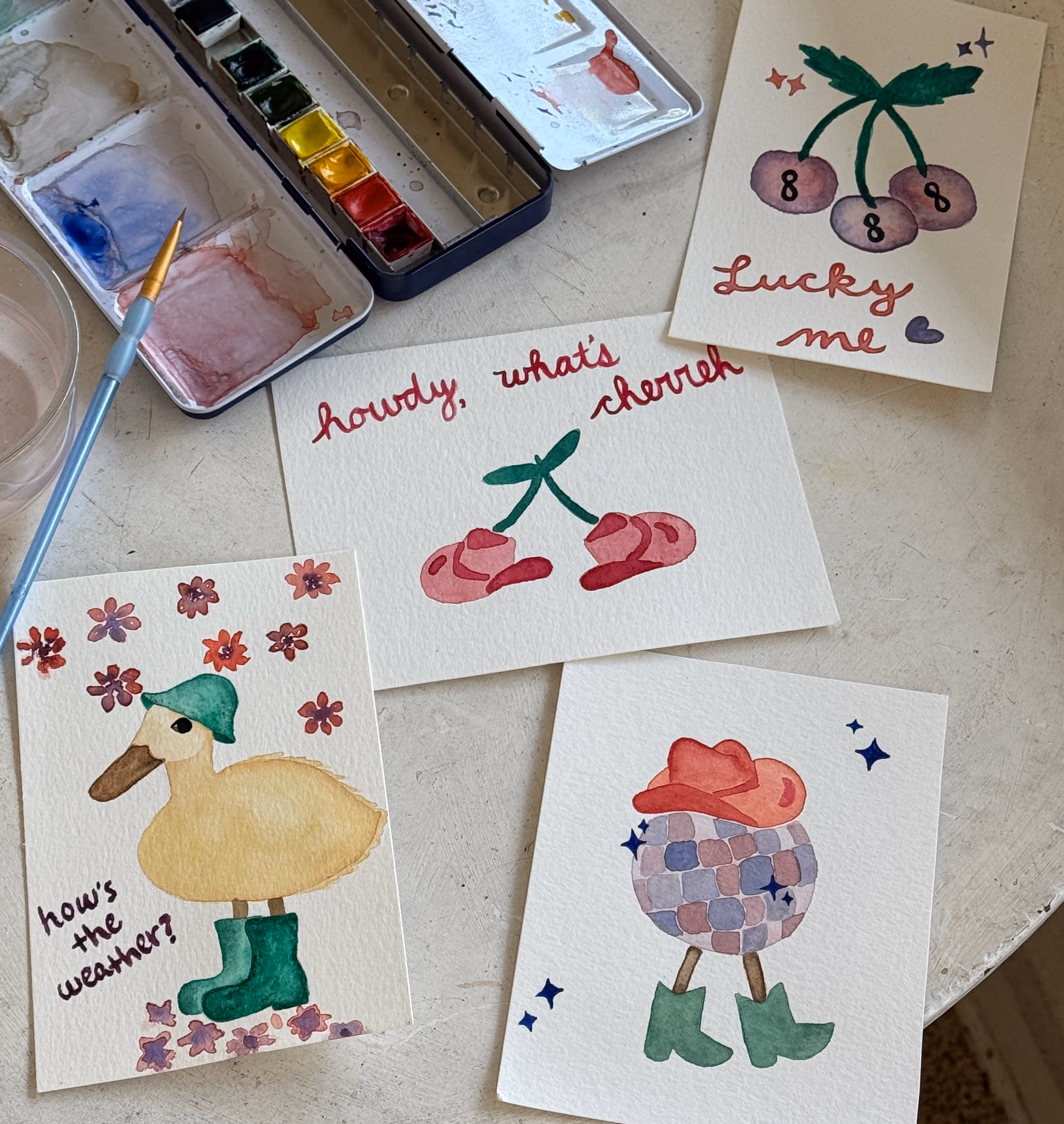 hand painted watercolor cards by Megan Charlotte Karbowski