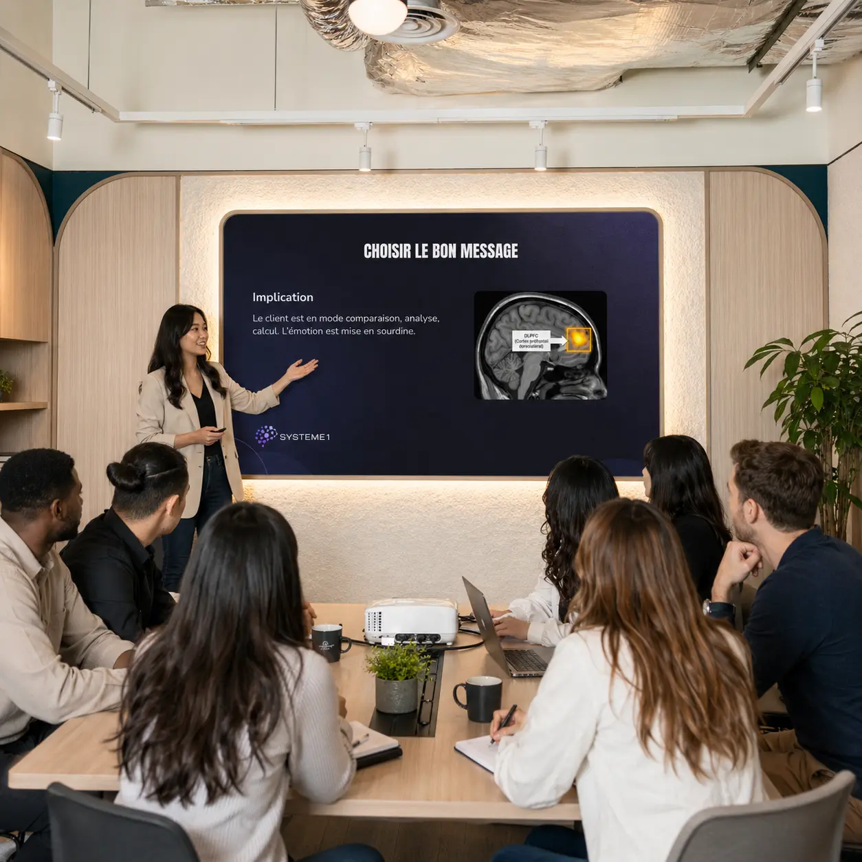Formation en neuromarketing sur la psychologie du message marketing avec une équipe de consultants.