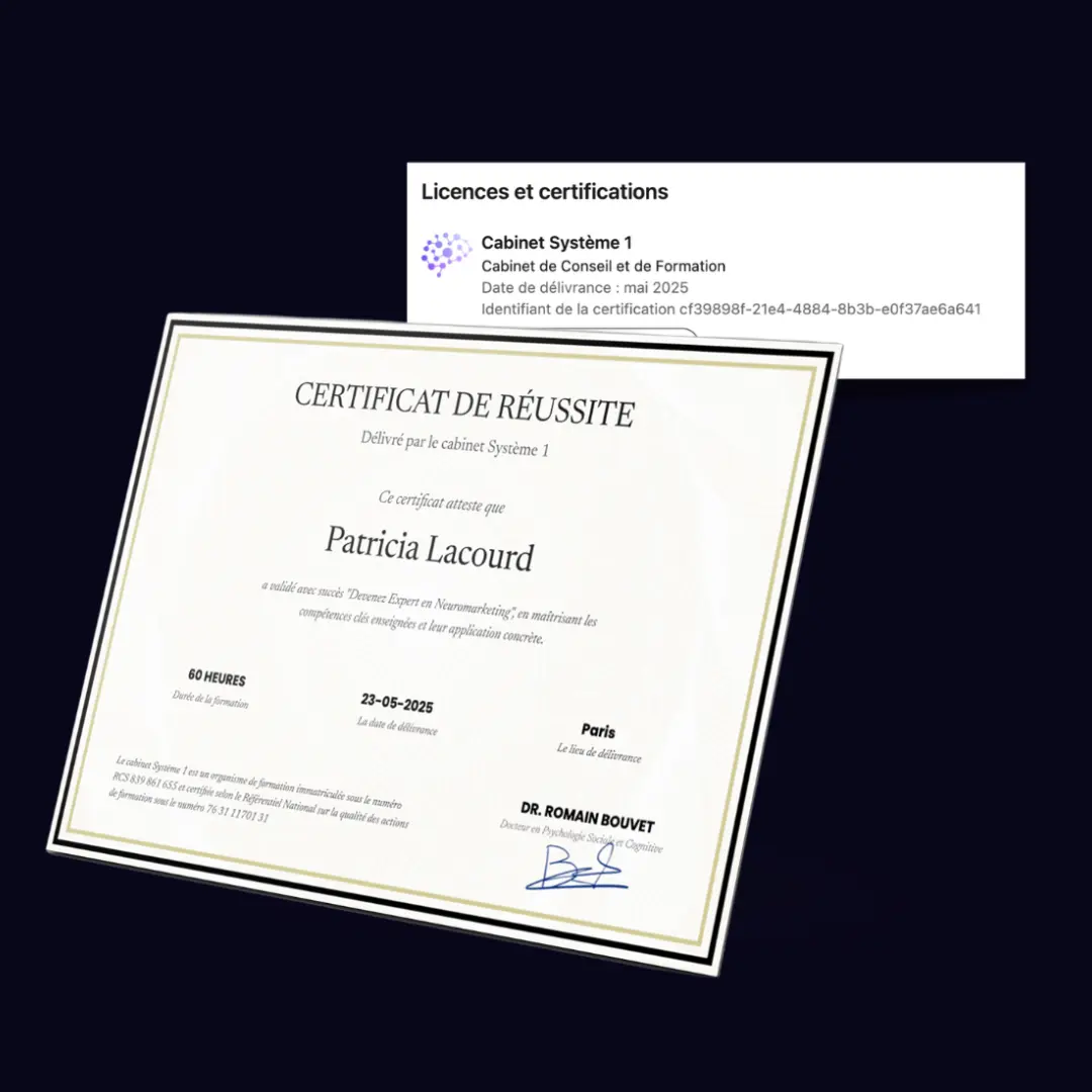 Certification pour une formation de neuromarketing avec un badge LinkedIn