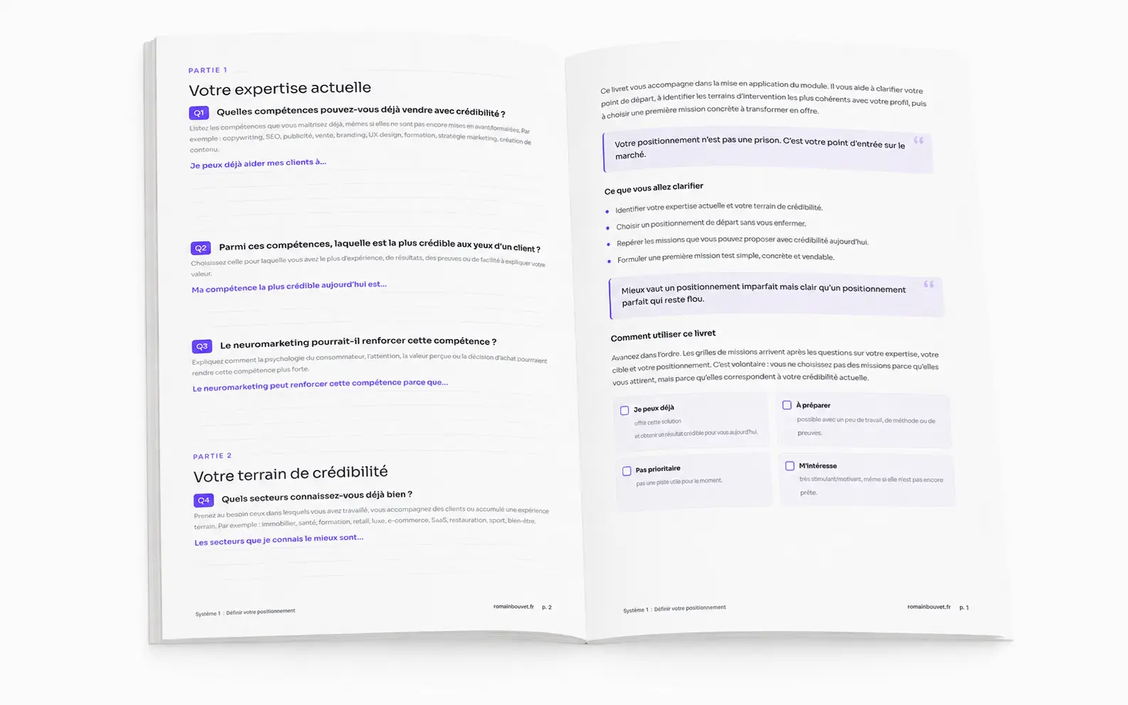 Livret de mise en application avec questions guidées