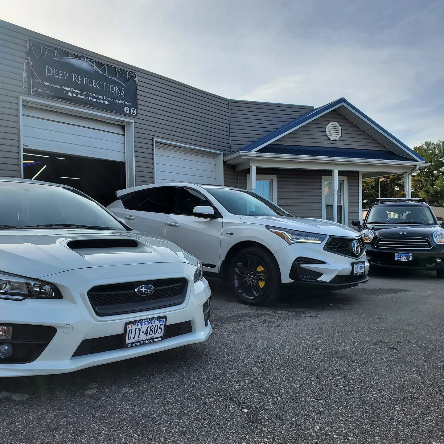 Vehicles outside the Deep Reflections shop in Bridgewater, Virginia