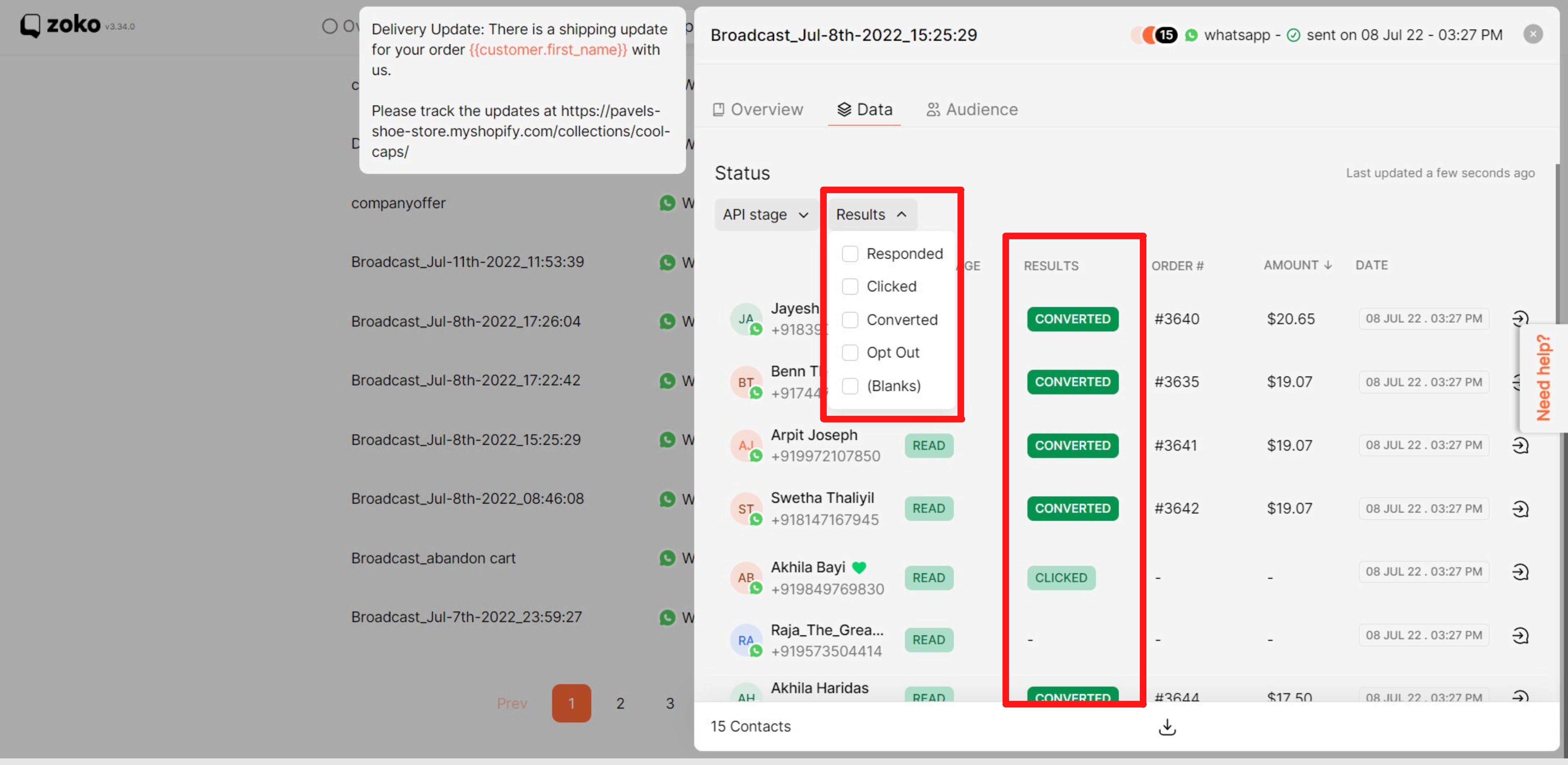 conversion tracking results
