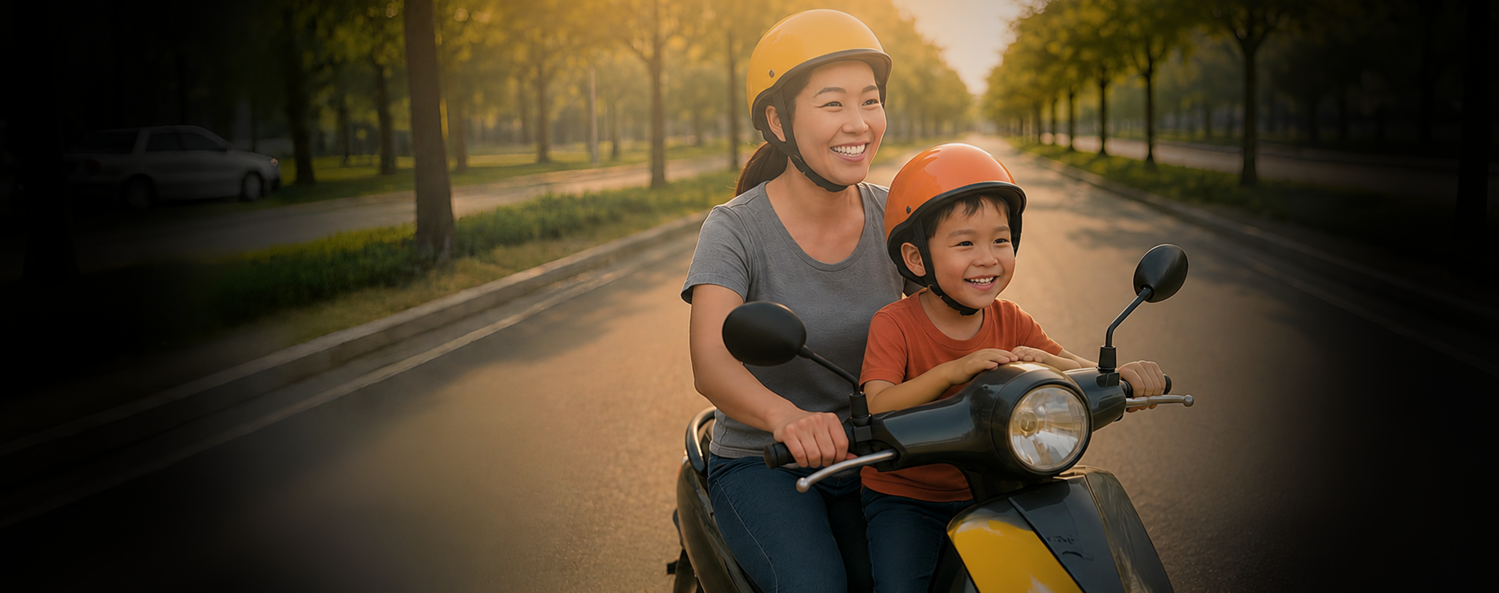 媽媽載著孩子騎機車