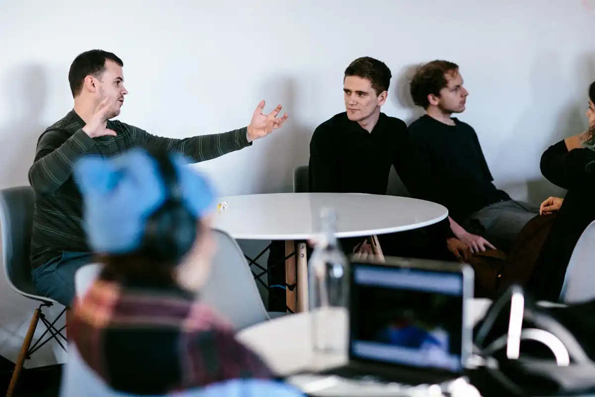 A group of students relaxing in the common room