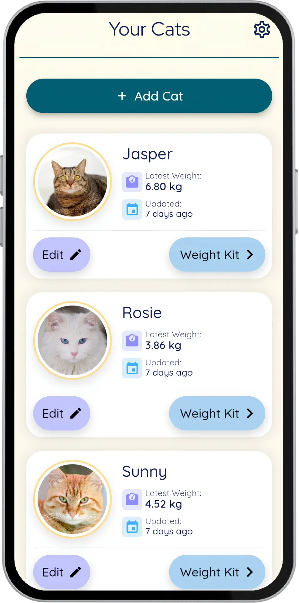 Home page with cat profile cards