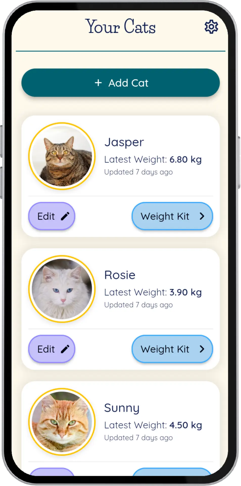 Home page with cat profile cards