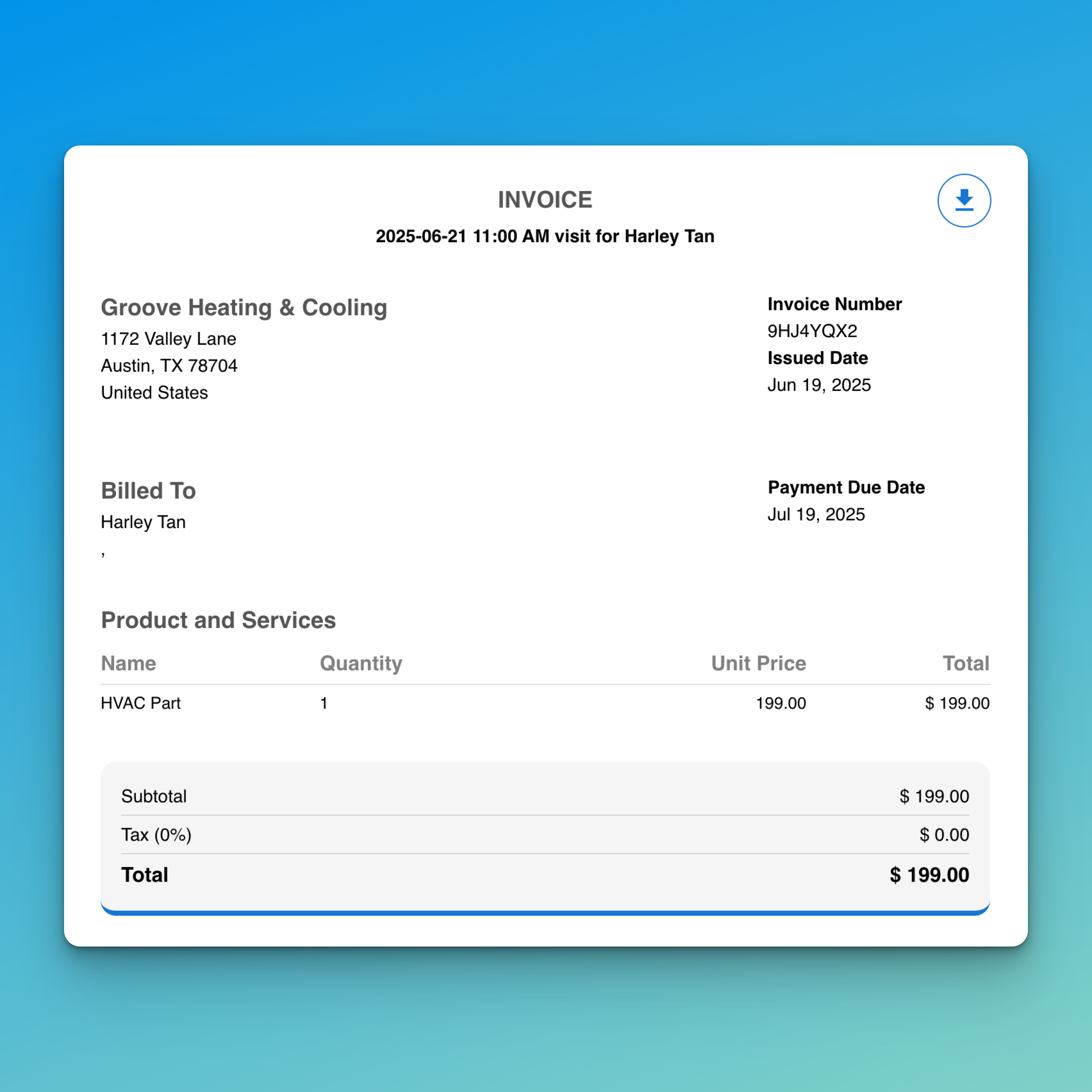 A dashboard displaying an integration.
