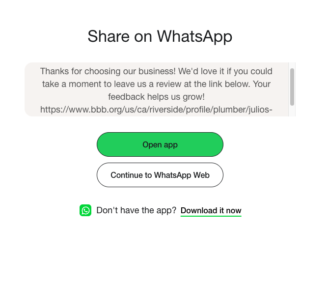 share review link on WhatsApp