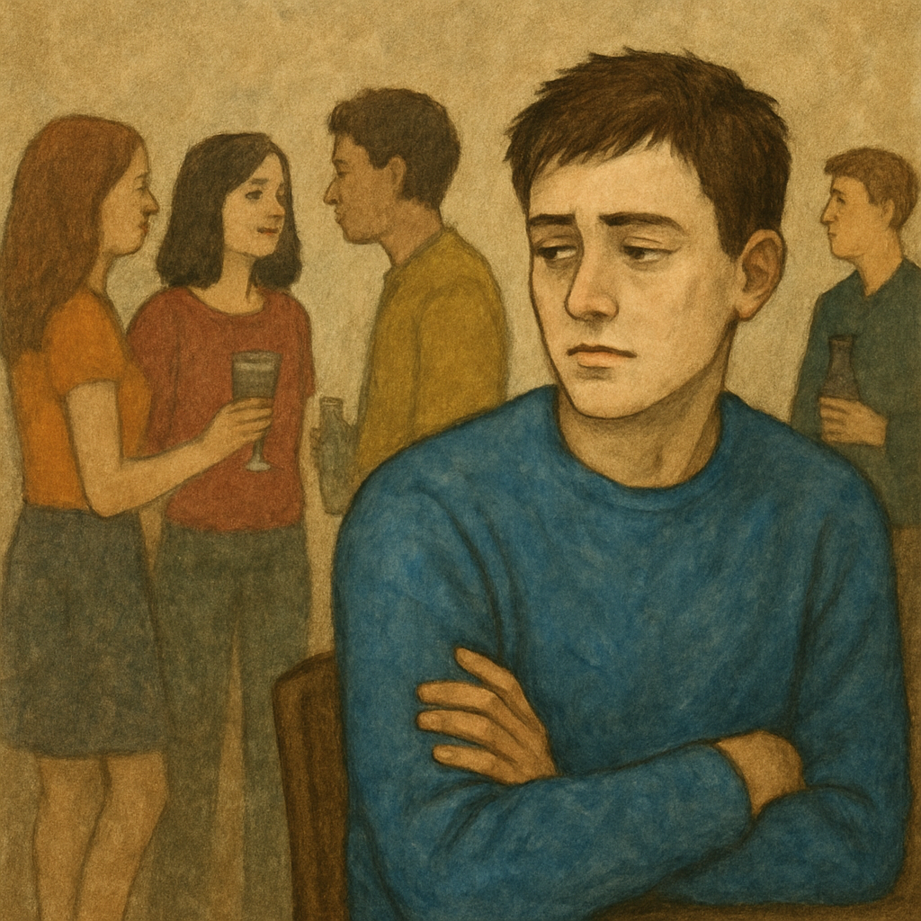 Person feeling distant in a social setting