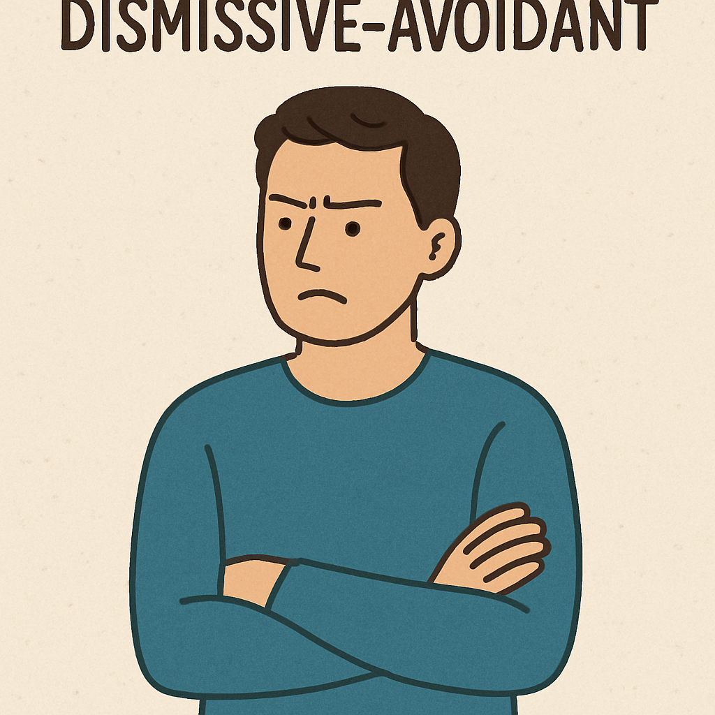 Illustration of the dismissive avoidant attachment style showing a person with crossed arms