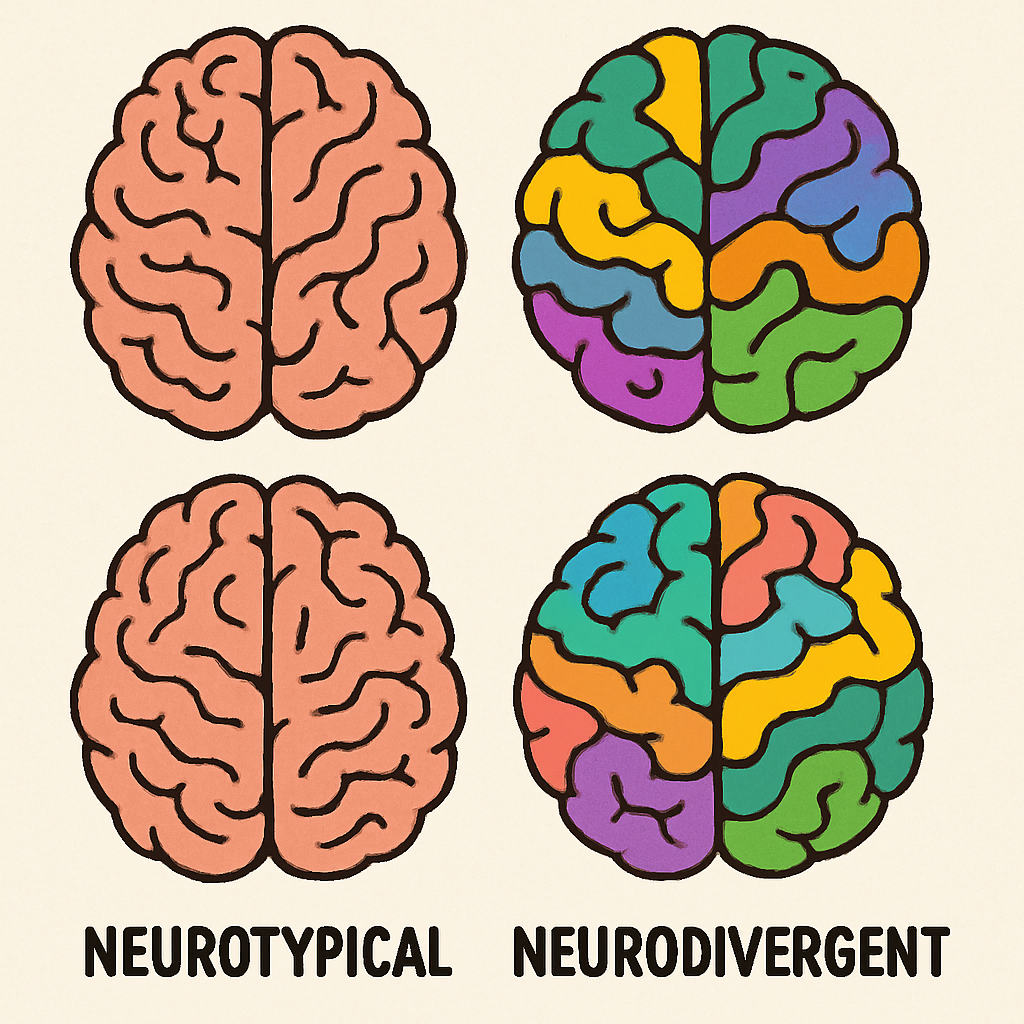 Illustration of diverse brains representing neurotypical and neurodivergent differences