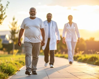 Patient walking for weight loss based on BMI recommendations before bariatric surgery.