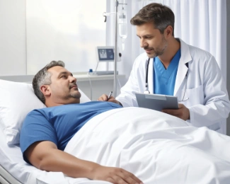 Post-operative bariatric surgery patient being monitored for potential complications.