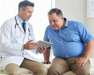 Doctor discussing gastric sleeve vs gastric bypass surgery options with a patient during a consultation