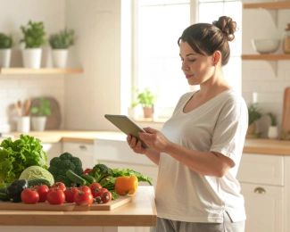 Person reviewing a healthy meal plan at home while considering long-term weight loss options