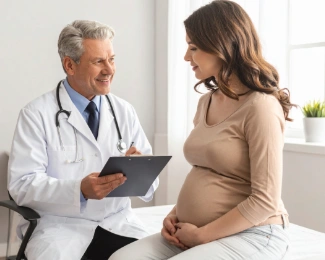 Pregnant patient meeting with a doctor to discuss care after bariatric surgery