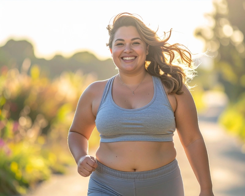Woman after bariatric weight loss surgery smiling confidently outdoors