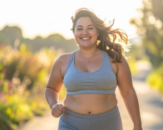 Woman after bariatric weight loss surgery smiling confidently outdoors