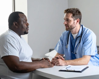 Bariatric surgeon discussing weight loss surgery eligibility and BMI requirements with a patient