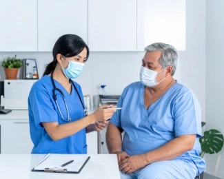 Bariatric surgeon explaining the risks and benefits of gastric sleeve surgery to a patient during consultation