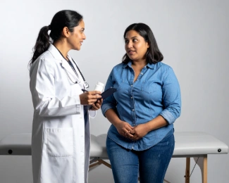Patient meeting with a bariatric specialist to discuss GLP-1 weight-loss medications and obesity treatment options