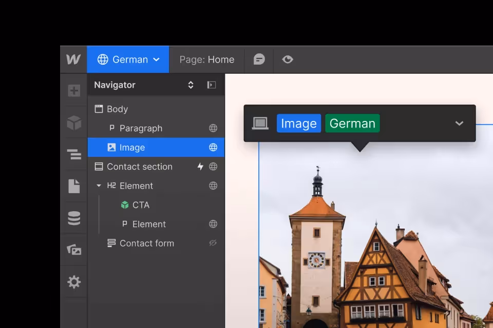Webflow Designer - Lokalisierung Switch