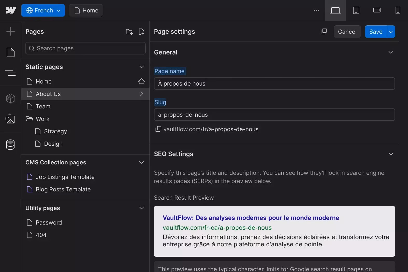 Individulle URL-Struktur im Webflow Designer anpassen