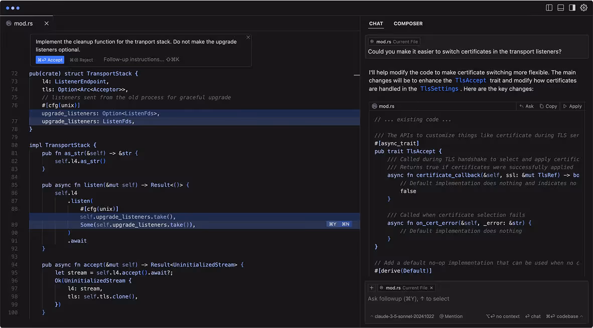Code source Rust affichant l'implémentation de la pile de transport TLS