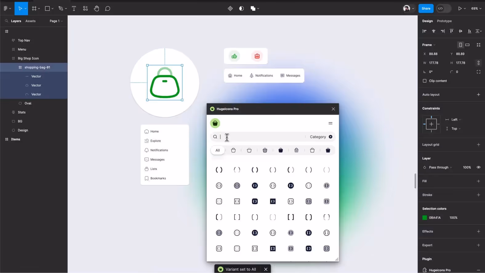 Capture d'écran de Plugin Hugeicons Pro - Interface et design UX/UI