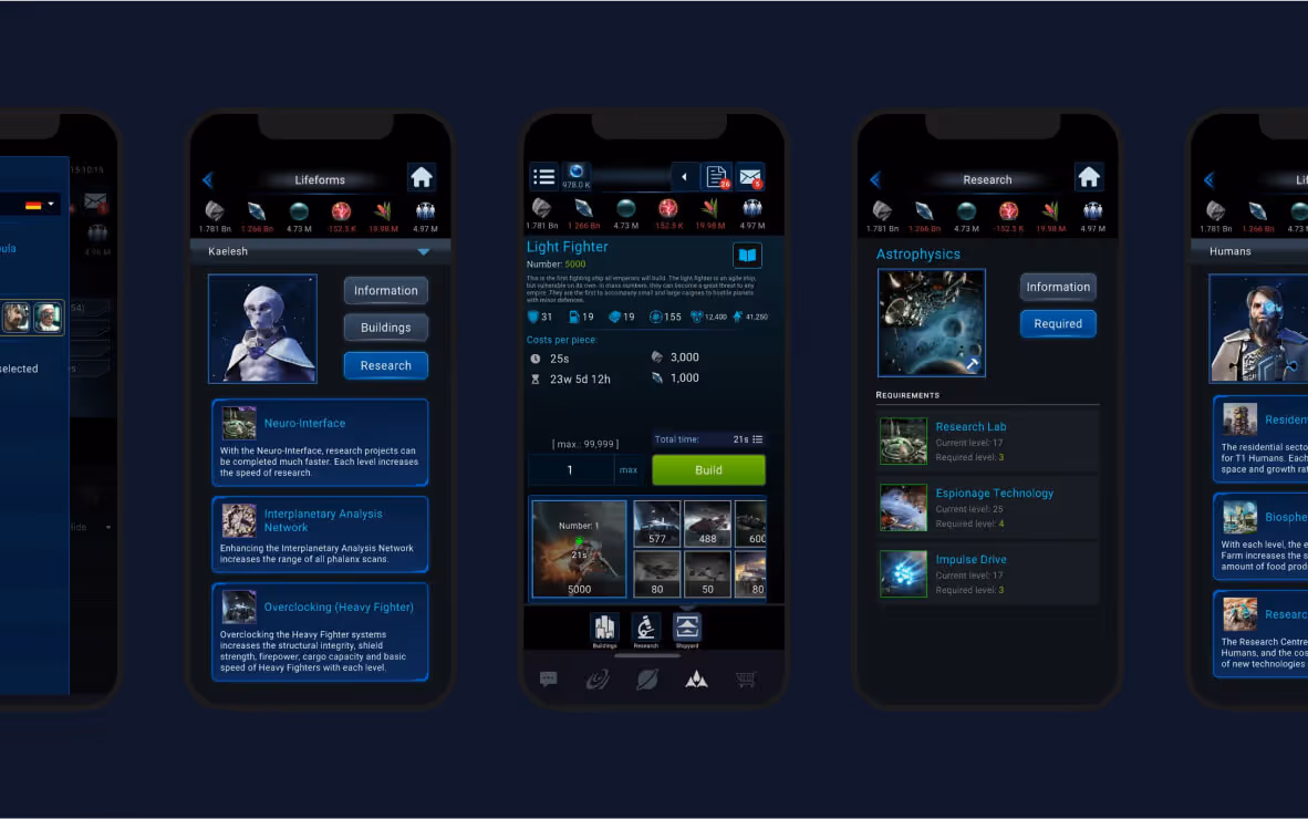 Capture d'écran de Version IOS & Android de OGame - Interface et design UX/UI