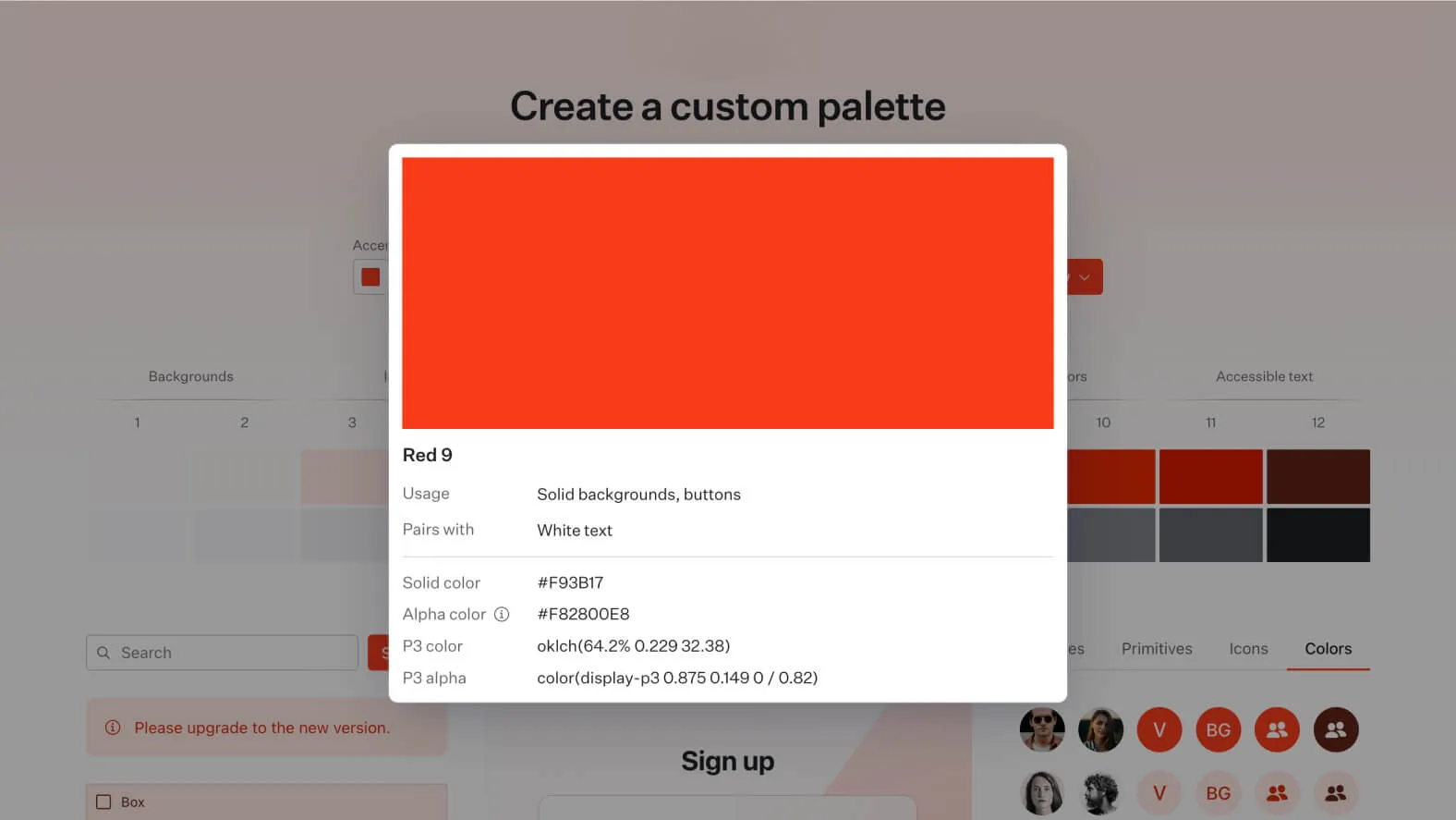 Radix single color palette informations
