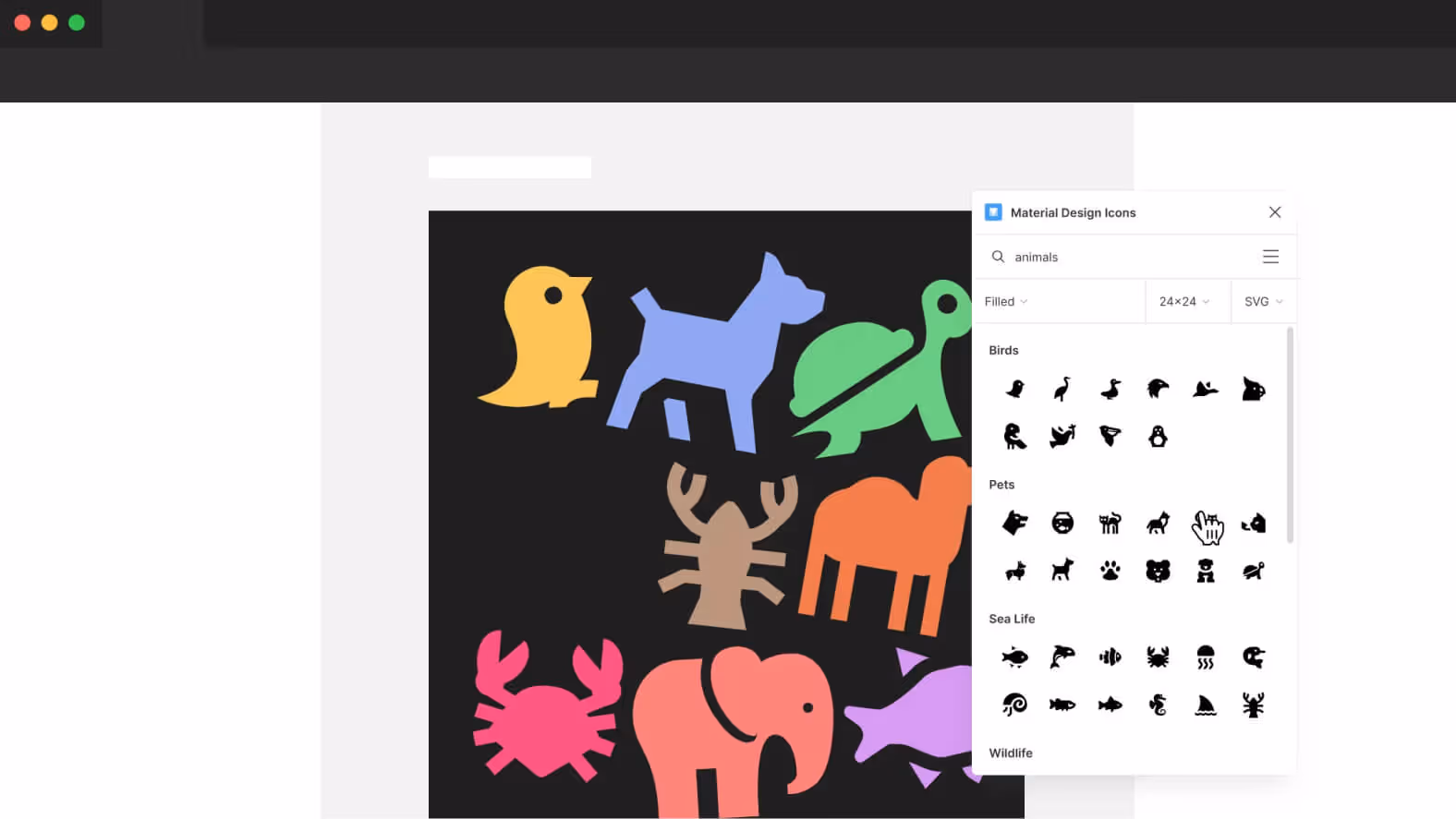 a screen shot of a computer screen with a drawing of animals on it