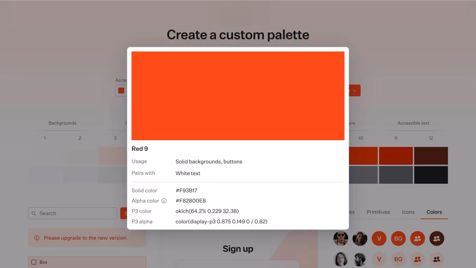 Radix single color palette informations