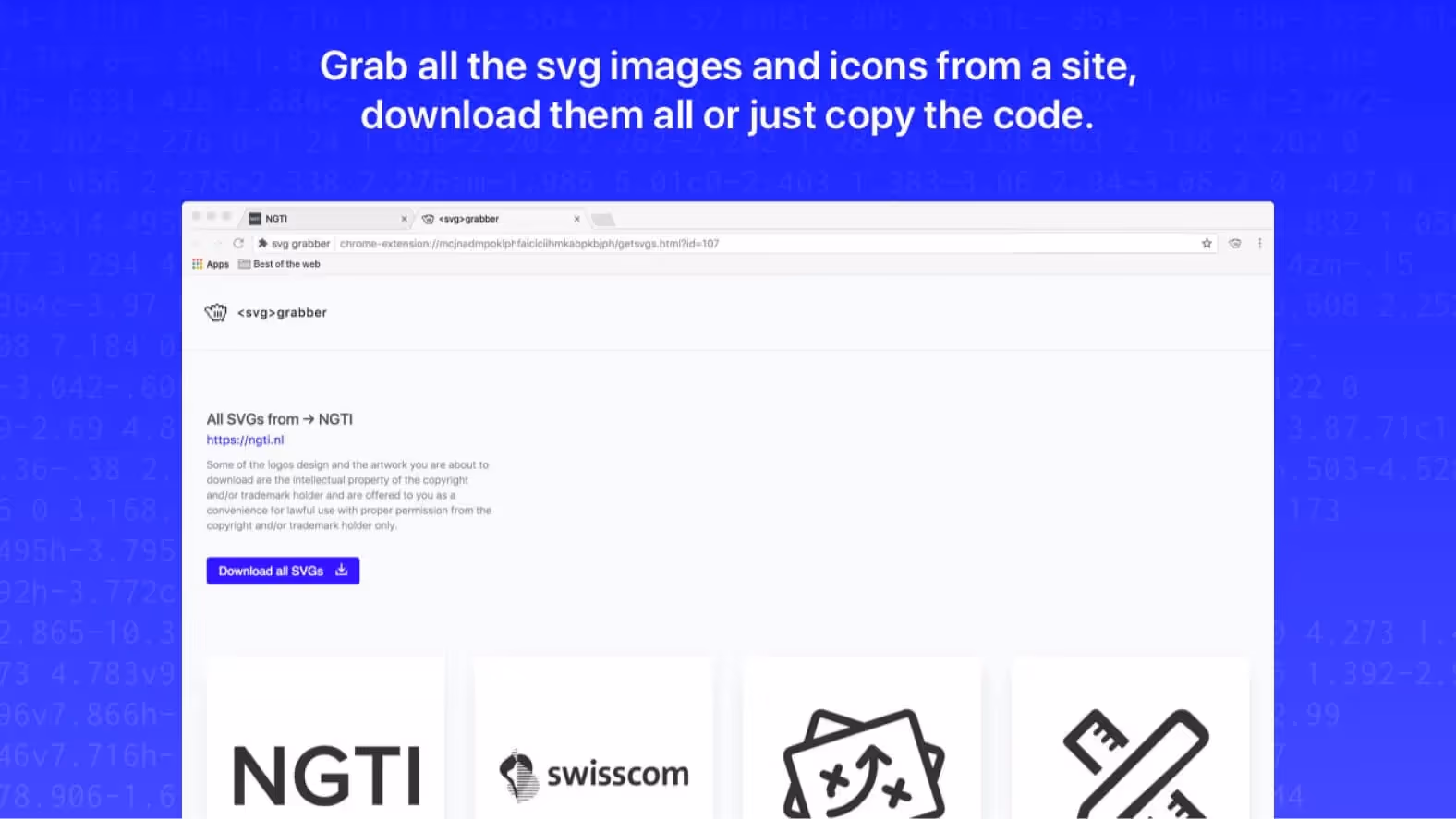 Capture d'écran de Rendu de l'extension SVG Grabber - Interface et design UX/UI