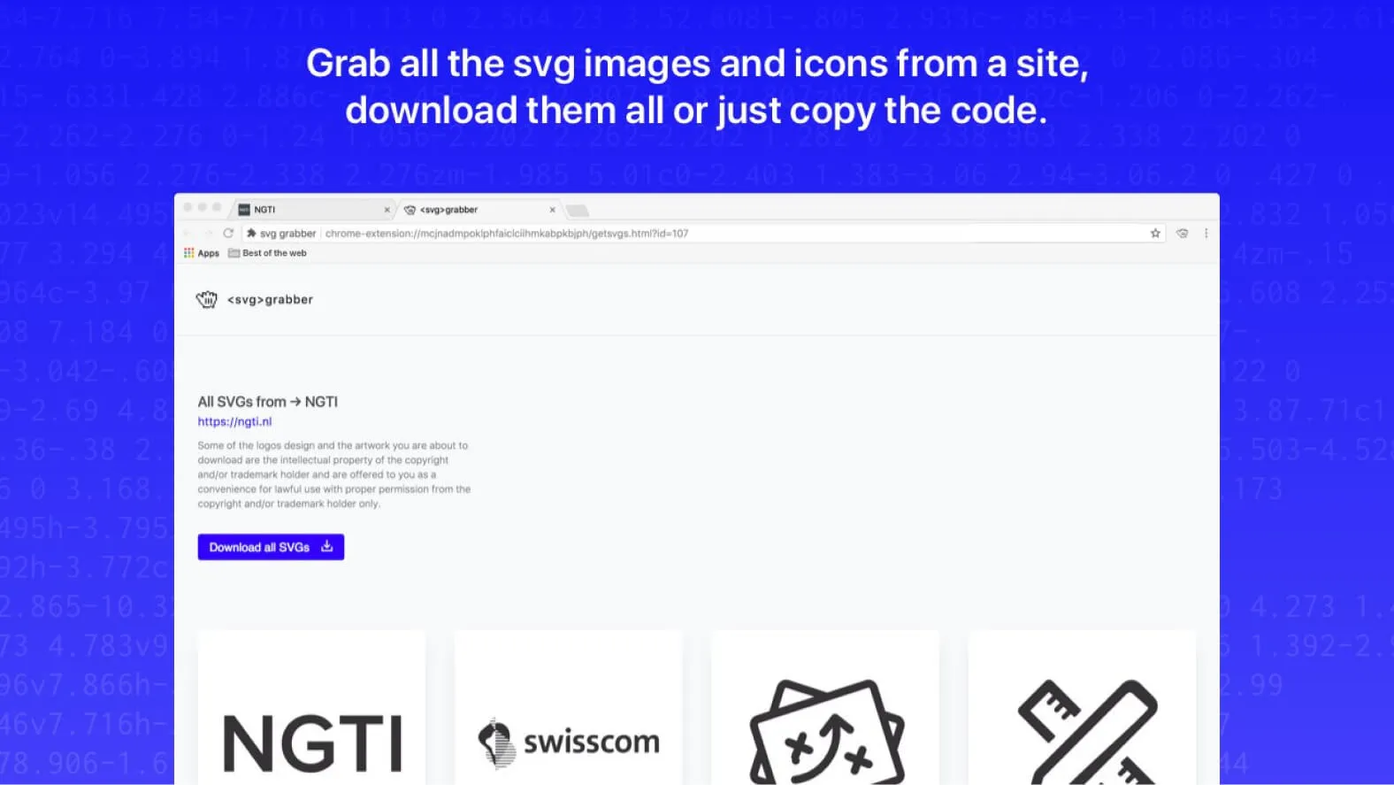 Capture d'écran de Rendu de l'extension SVG Grabber - Interface et design UX/UI
