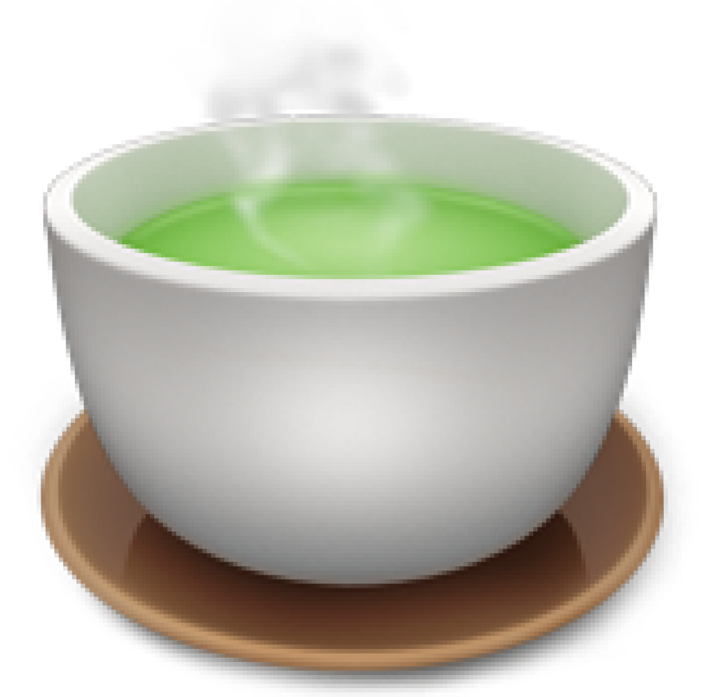 Steaming cup of green matcha tea in a white bowl on a brown saucer.