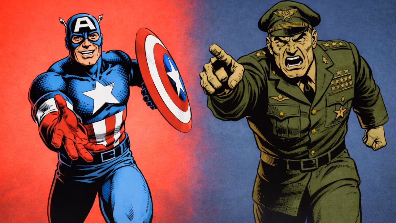 Illustration representing two contrasting leadership styles—one calm and supportive, the other intimidating—reflecting the impact leaders have on team culture.