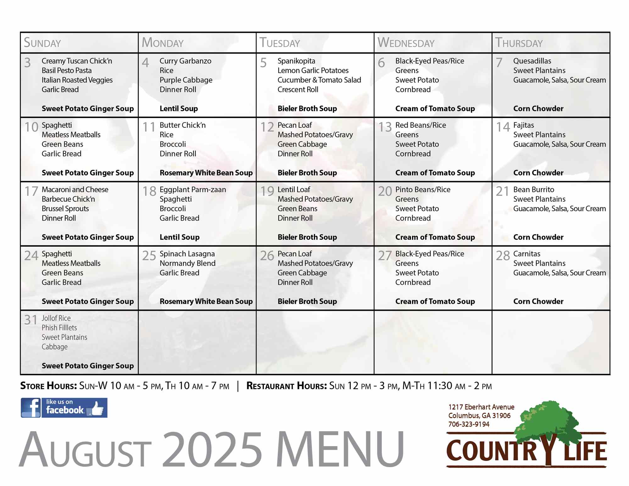 This Month's Menu