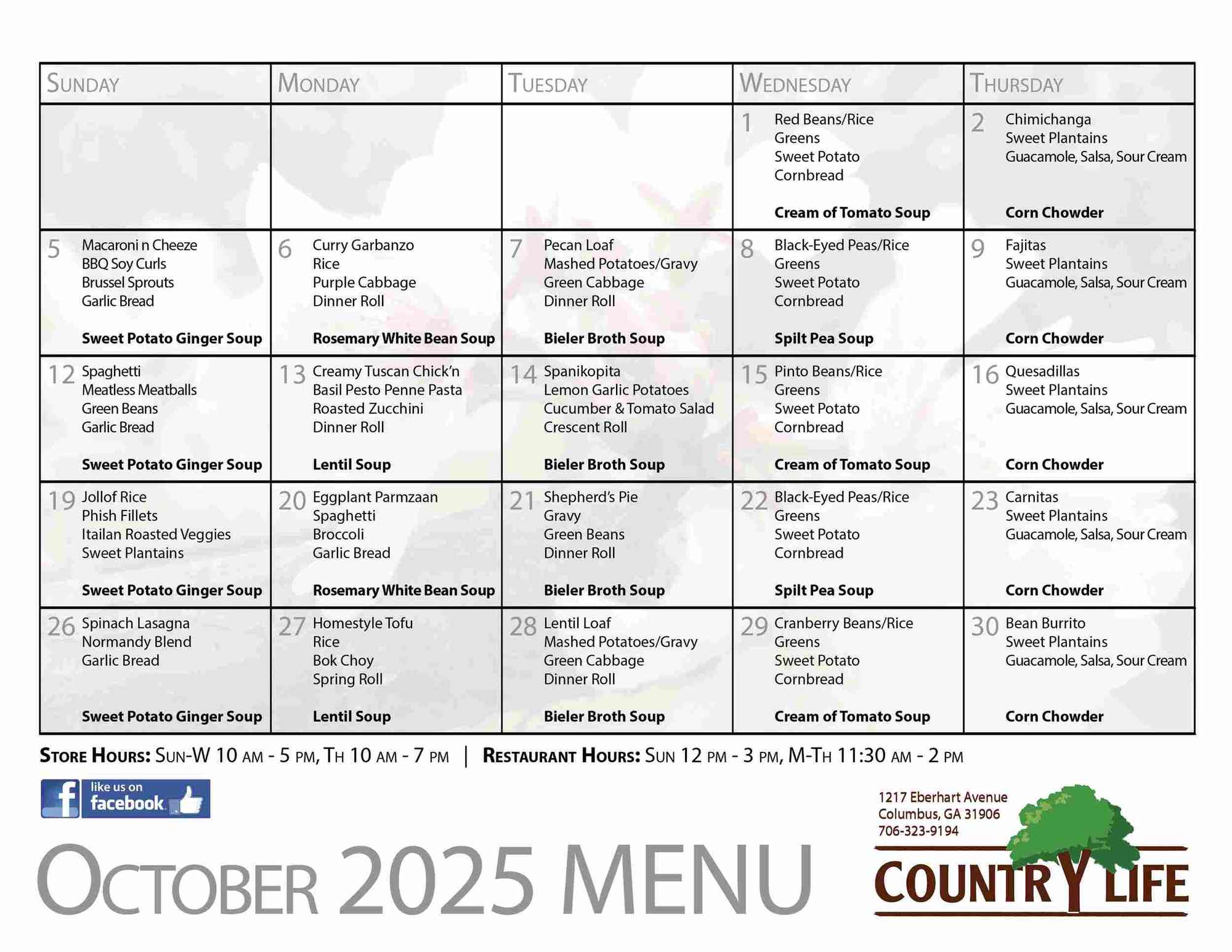 This Month's Menu