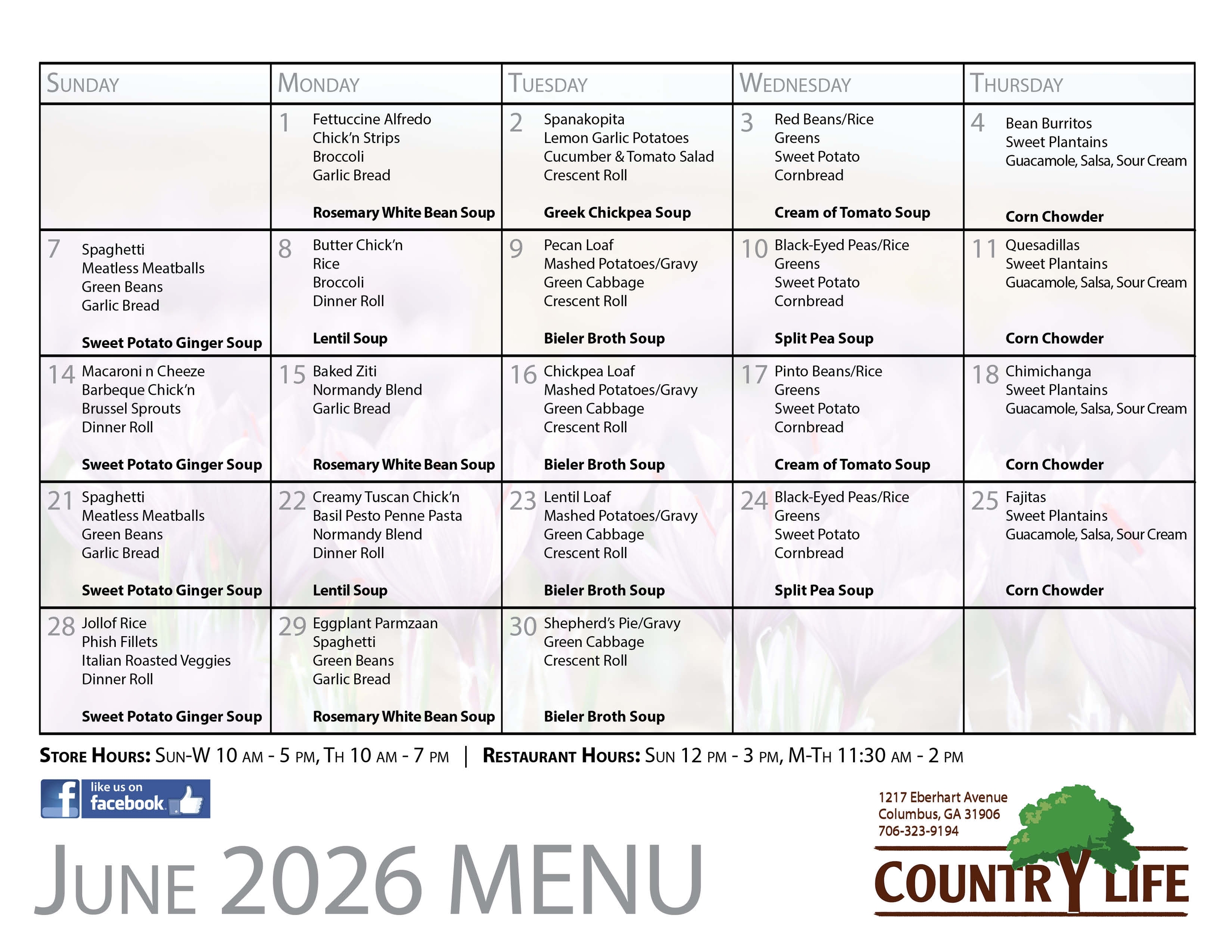 This Month's Menu