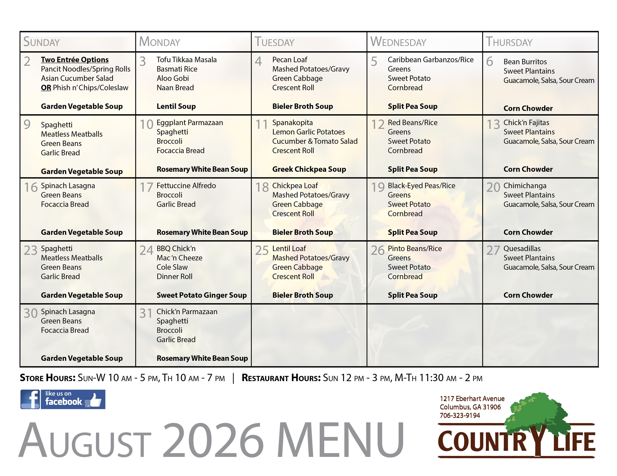 This Month's Menu