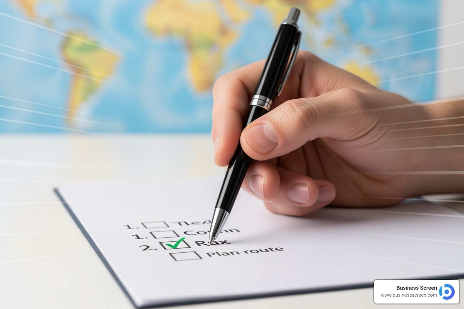 checklist with items like 'Global Coverage' and 'Speed' - Company identity verification